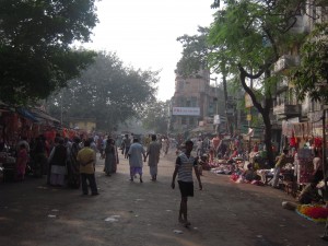 This is the road to the Home of Sick/Dying, also to the Kali temple. Here there was much security (due to the bombings weeks before in Mumbai) coupled with vendors lining the streets as well as thousands of homeless.